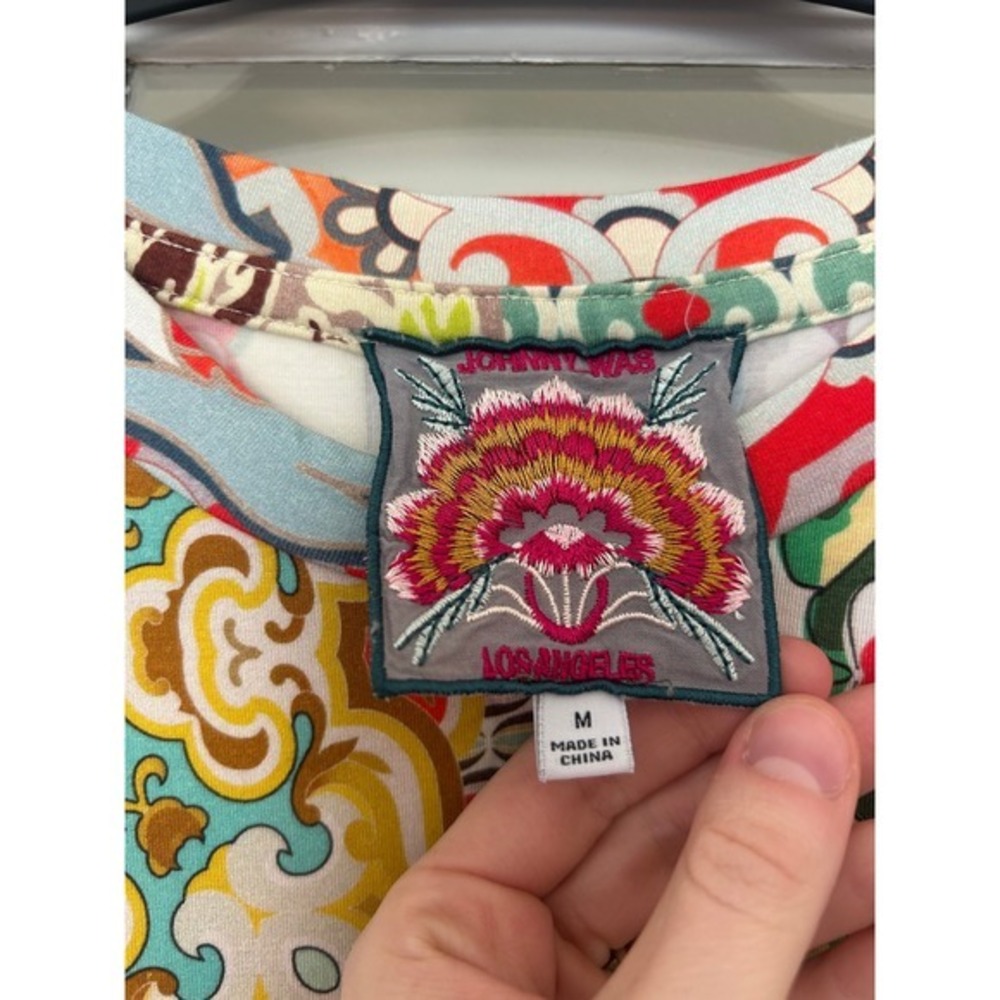 Johnny Was Catalina Block T-Shirt Patchwork Floral Blend Multicolor Size M - Picture 6 of 7